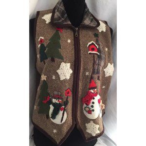 Victoria Jones Ugly PM petite Christmas Sweater Vest holiday Holiday Rare Trees